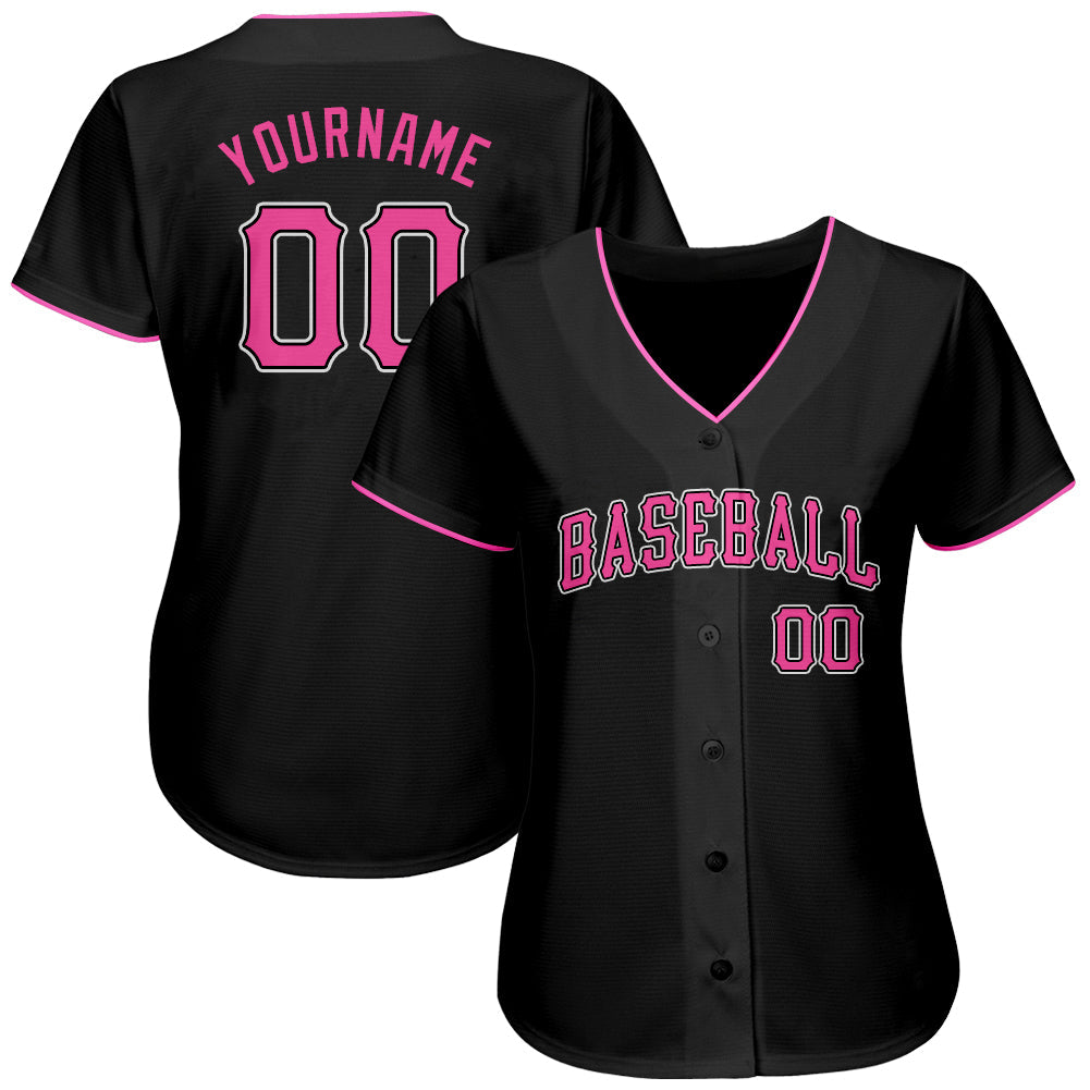 Custom Black Pink-White Authentic Softball Jersey