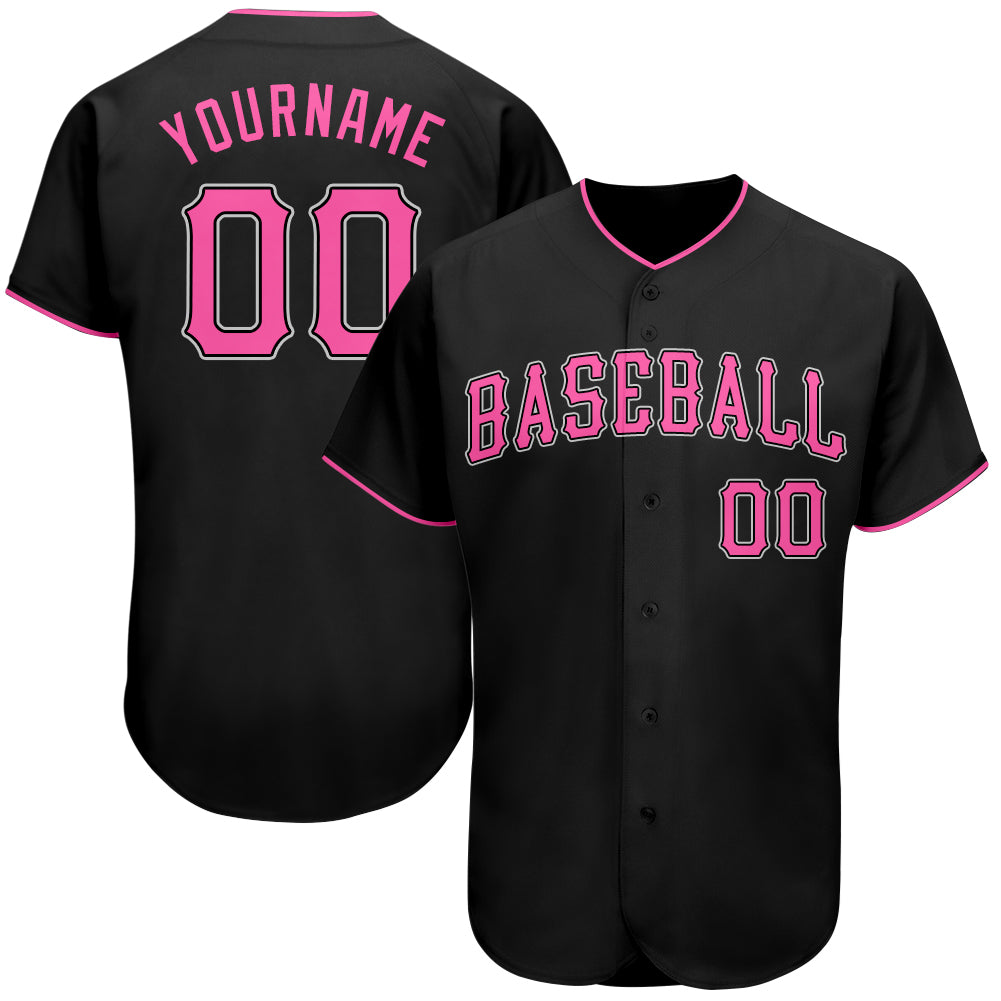 Custom Baseball Jersey Black Pink-White Authentic Men's Size:XL