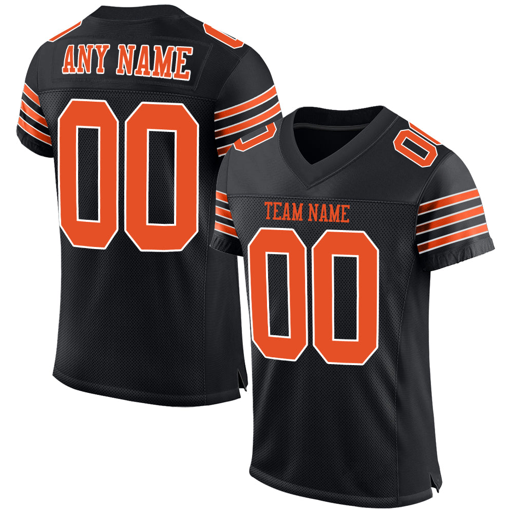 Custom Black Orange-White Mesh Authentic Football Jersey