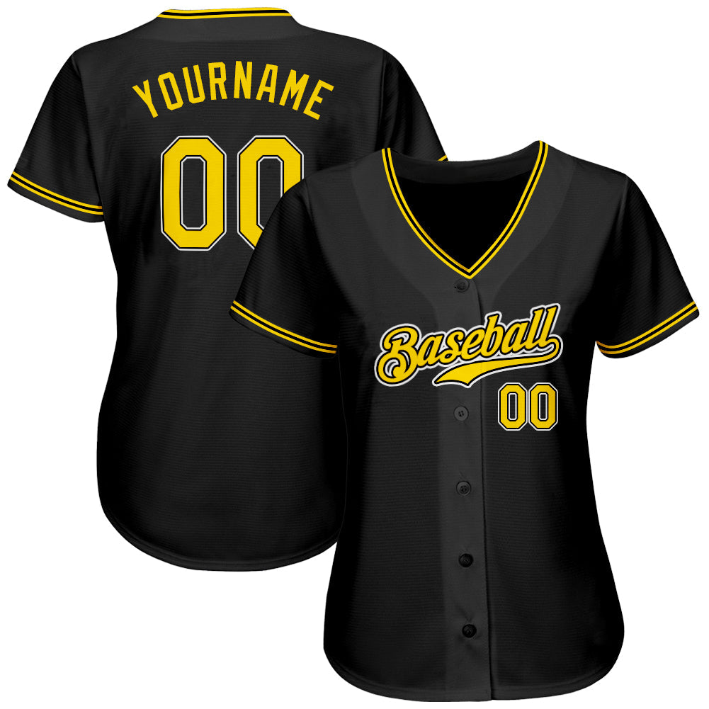 Custom Black Gold-White Authentic Softball Jersey