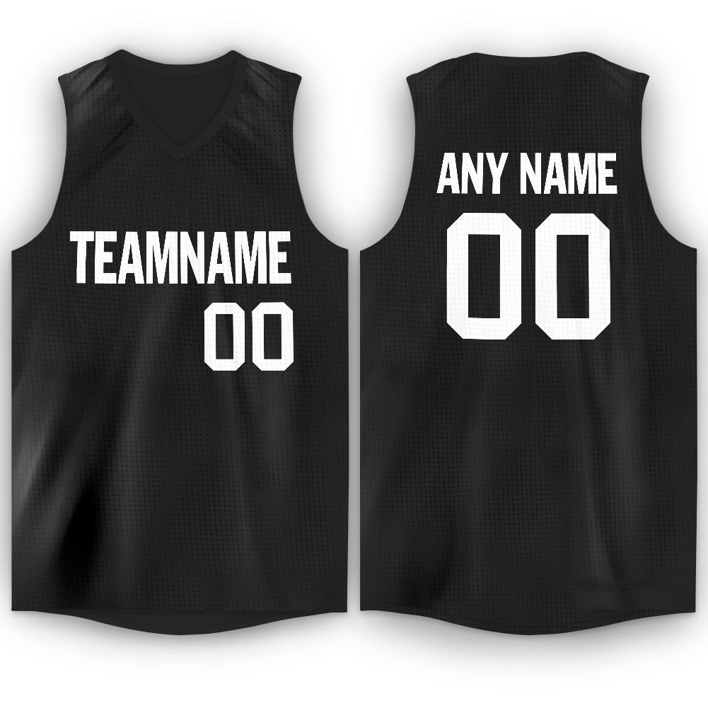 Custom Black White V-Neck Basketball Jersey