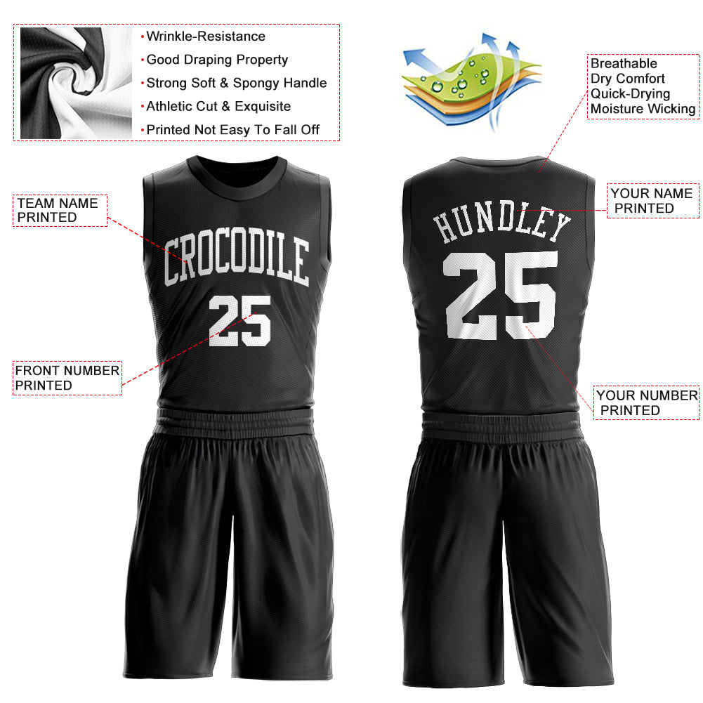 Custom Black White Round Neck Suit Basketball Jersey