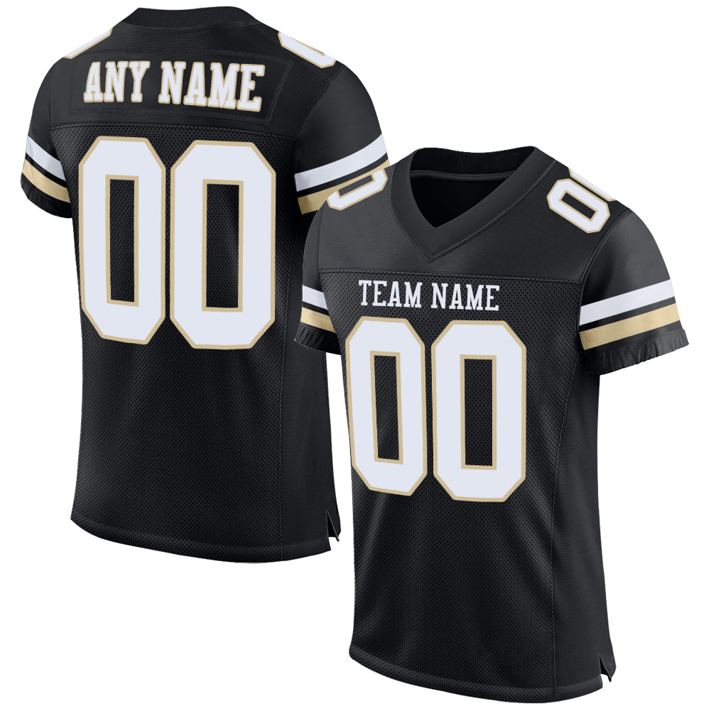 Custom Black White-Vegas Gold Mesh Authentic Football Jersey