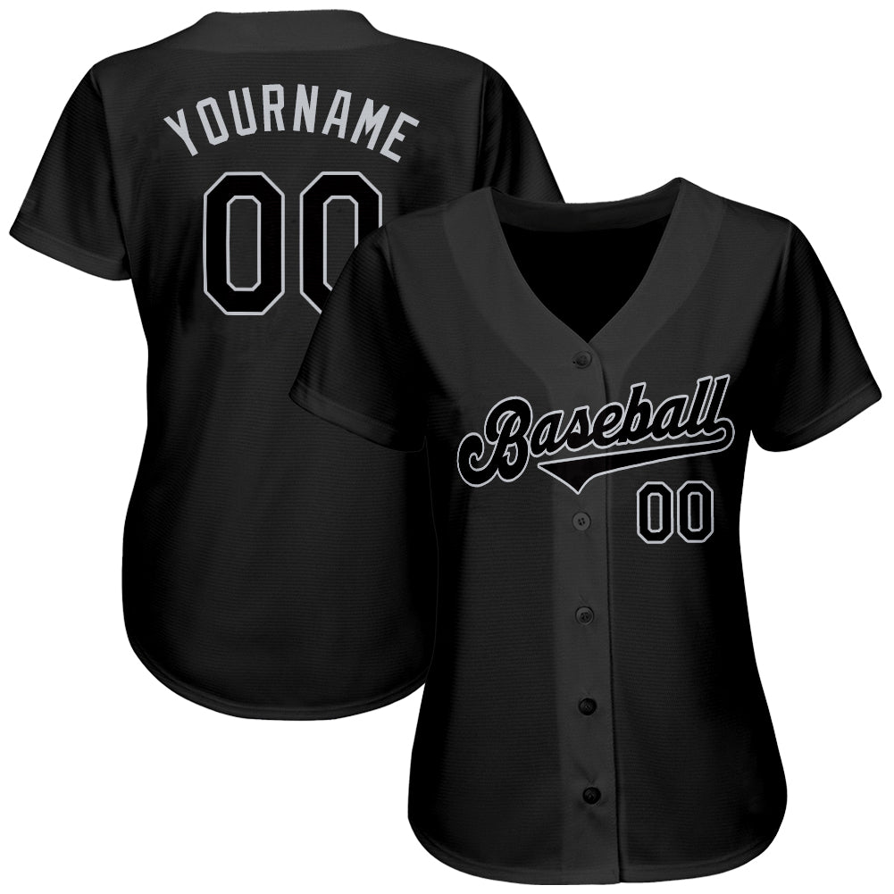 Custom Black Black-Gray Authentic Softball Jersey