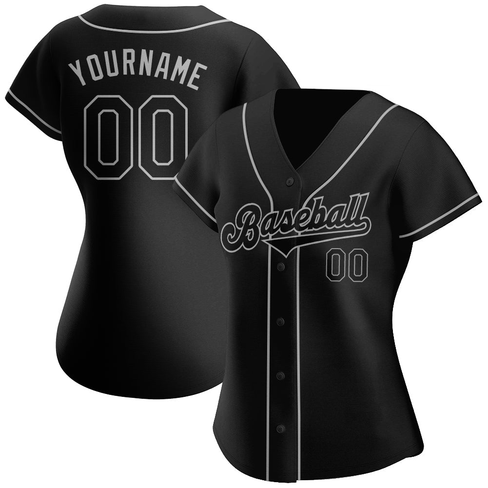 Custom Black Black-Gray Authentic Softball Jersey