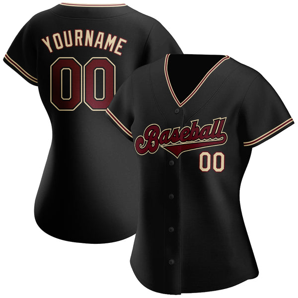 Custom Black Crimson-City Cream Authentic Baseball Jersey