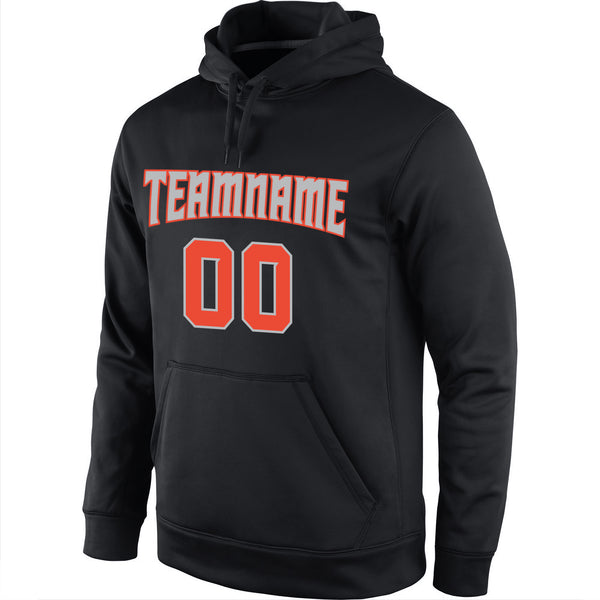 Custom Stitched Black Orange-Gray Sports Pullover Sweatshirt Hoodie