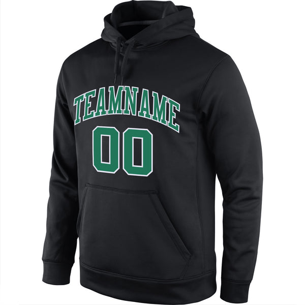 Custom Stitched Black Kelly Green-White Sports Pullover Sweatshirt Hoodie