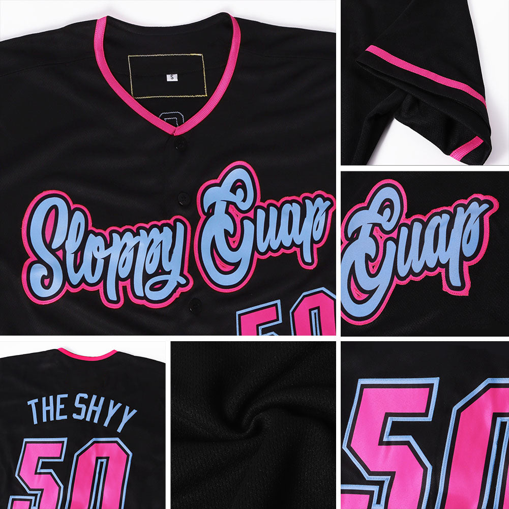 Custom Baseball Jersey Black Pink-Light Blue Authentic American Flag Fashion Men's Size:XL