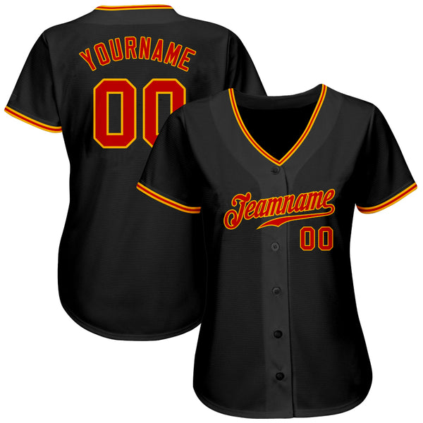 Custom Black Red-Gold Authentic Baseball Jersey