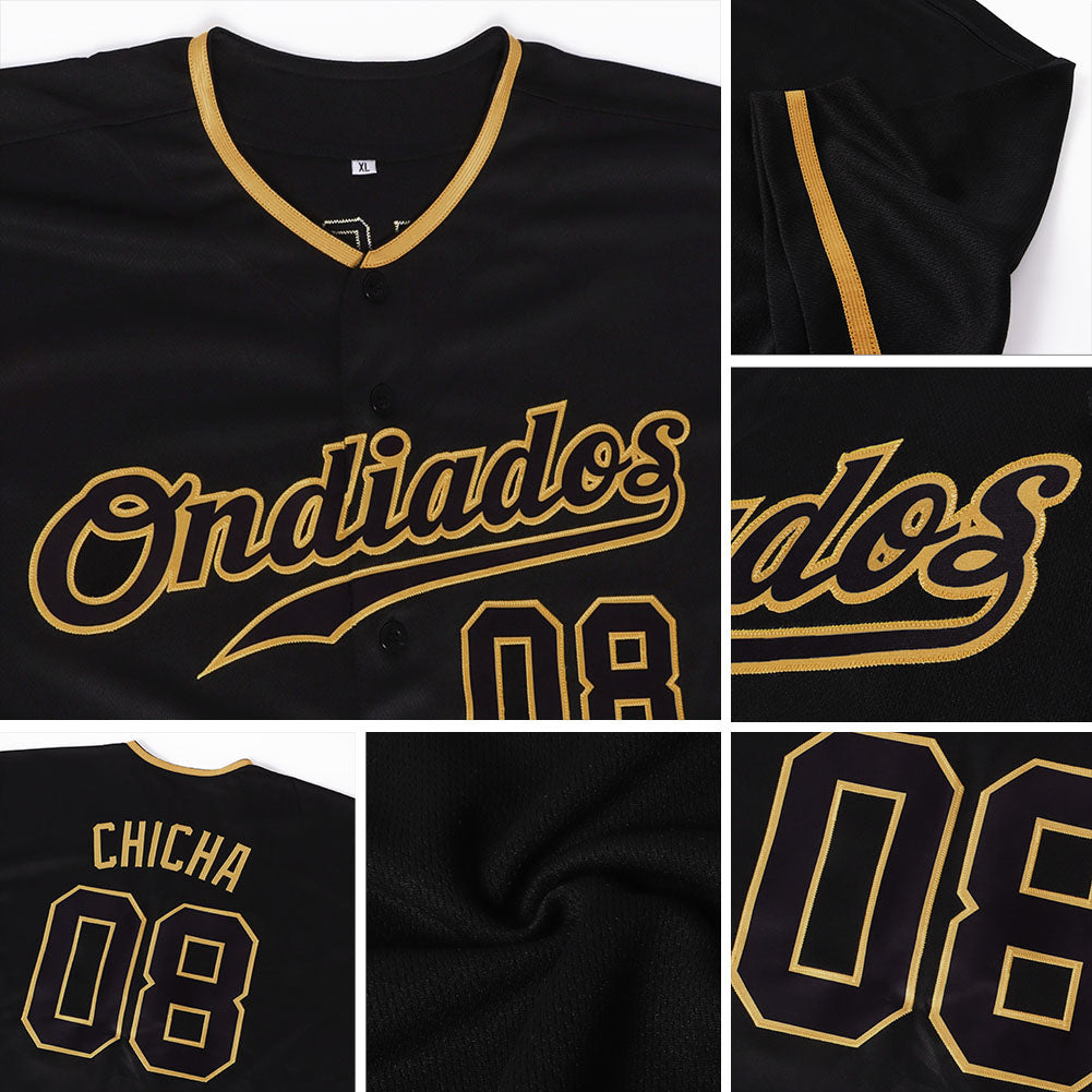 black and gold baseball uniforms