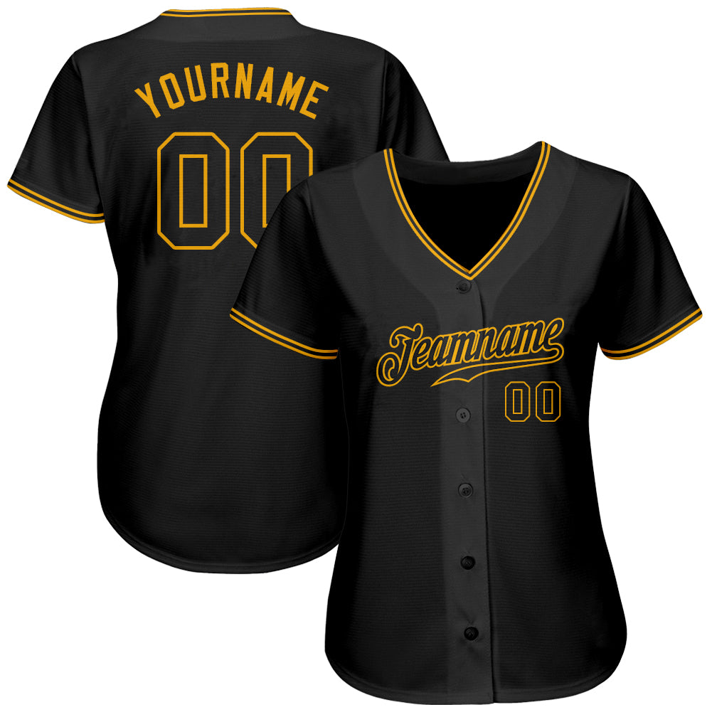 Custom Black Black-Gold Authentic Softball Jersey