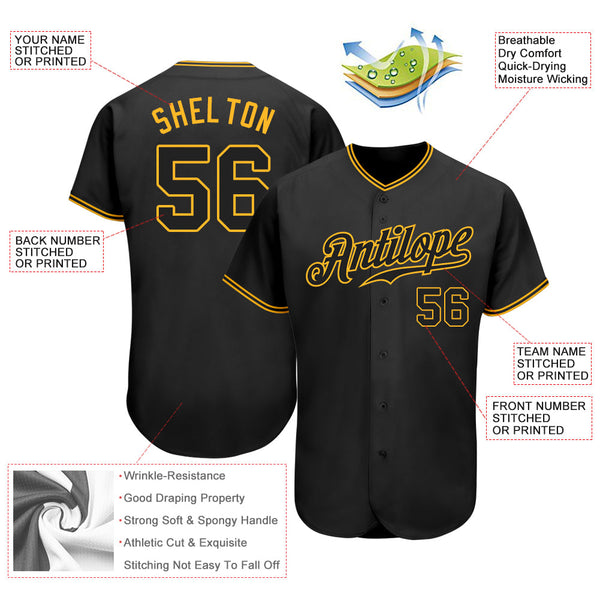 Custom Black Black-Gold Authentic Softball Jersey