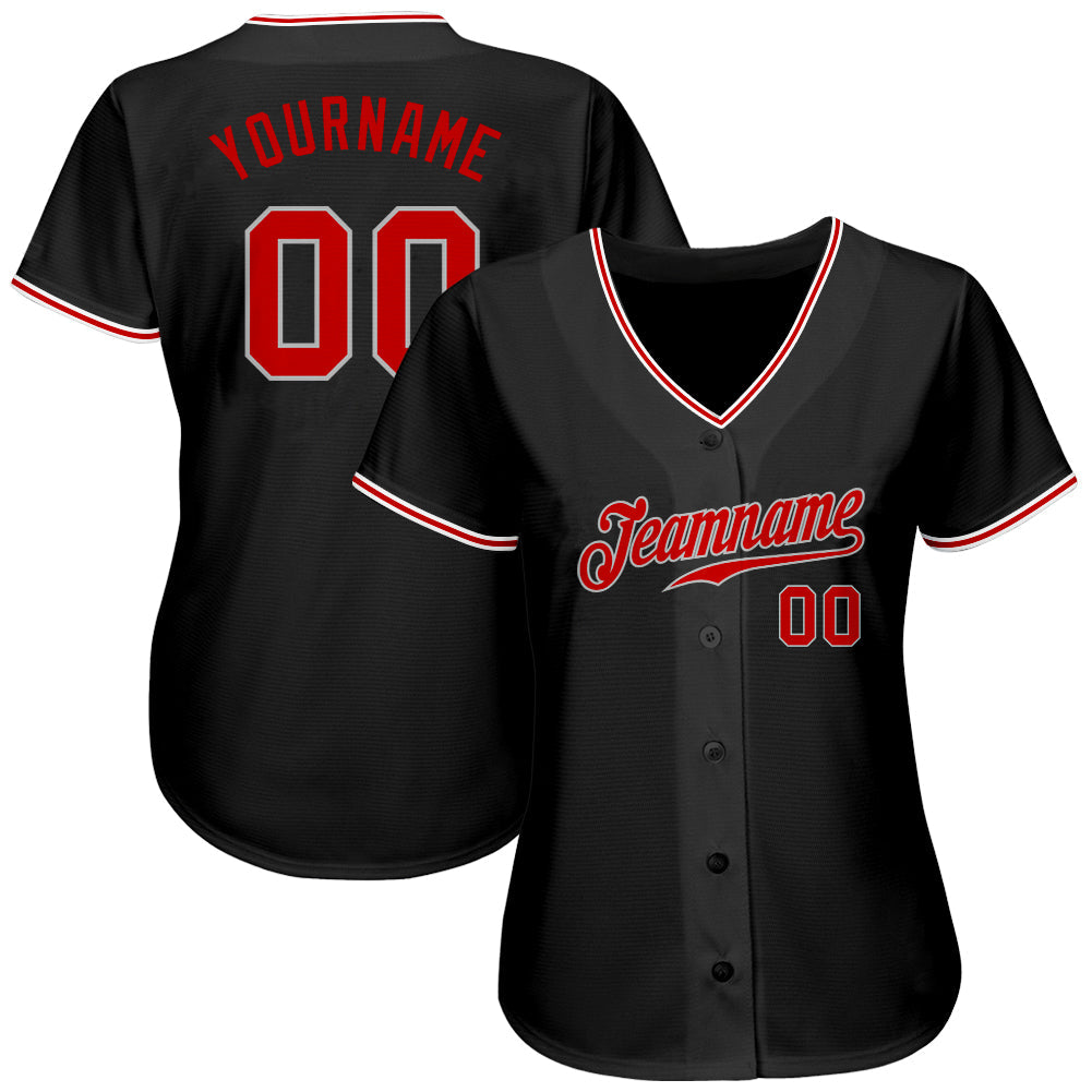 Custom Black Red-Gray Authentic Softball Jersey