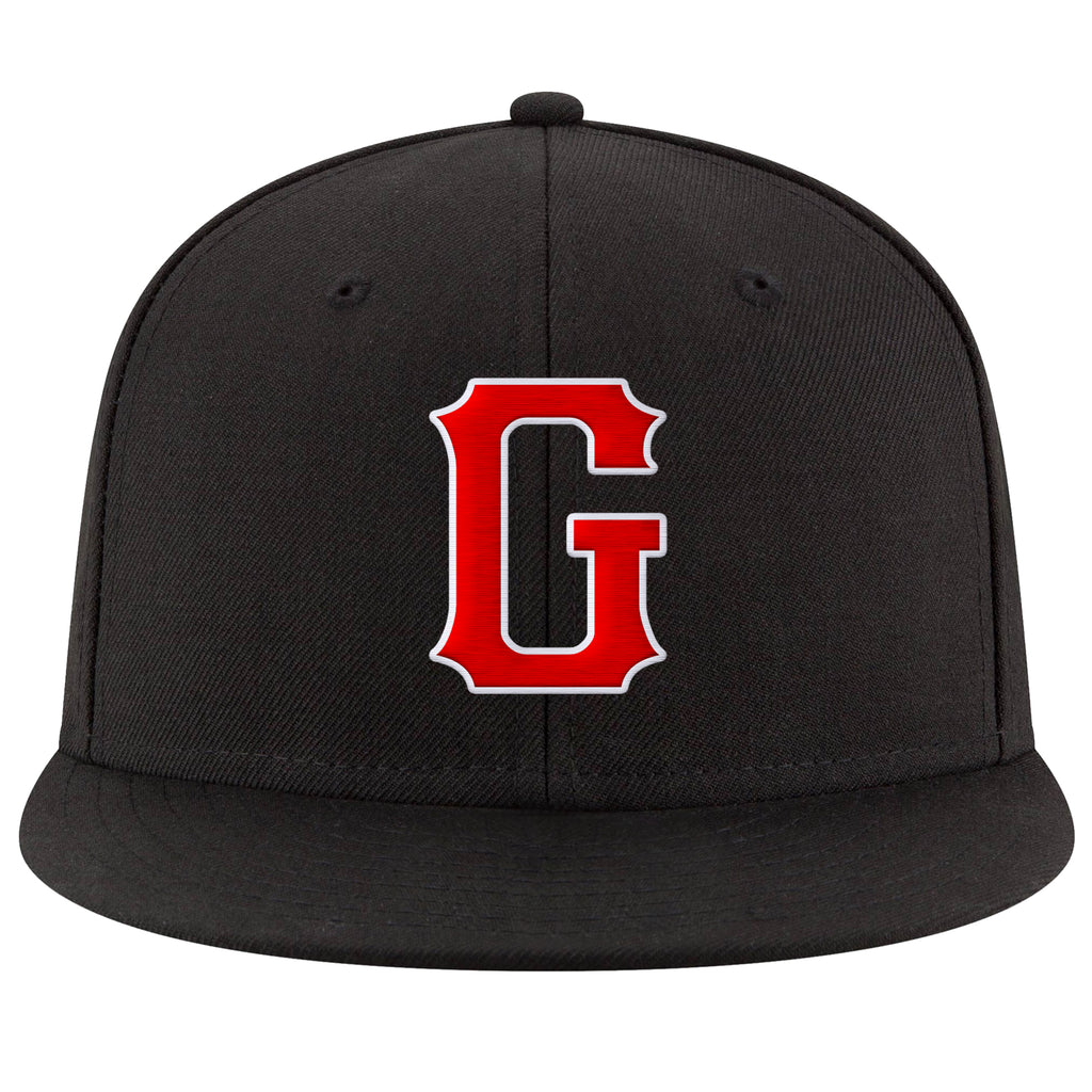 Custom Black Red-White Stitched Adjustable Snapback Hat