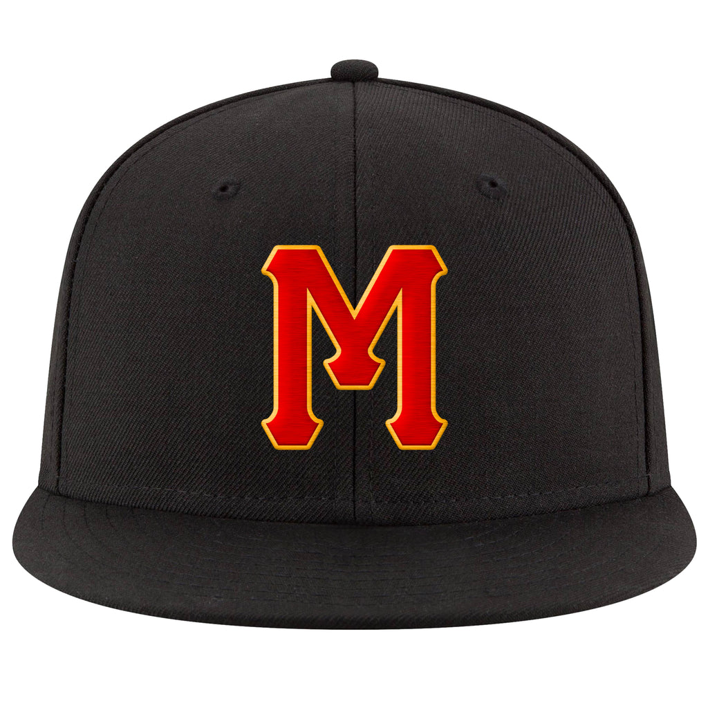 Custom Black Red-Gold Stitched Adjustable Snapback Hat