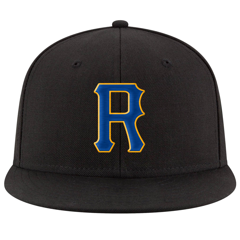 Custom Black Royal-Gold Stitched Adjustable Snapback Hat