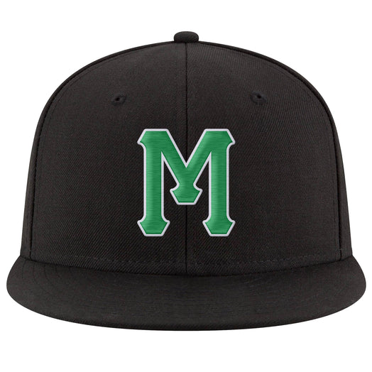 Custom Black Kelly Green-White Stitched Adjustable Snapback Hat