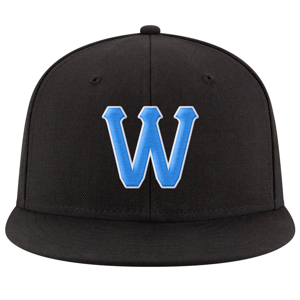 Custom Black Powder Blue-White Stitched Adjustable Snapback Hat