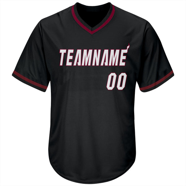 Custom Black White-Maroon Authentic Throwback Rib-Knit Baseball Jersey Shirt