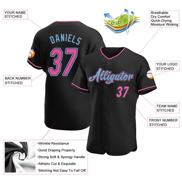 Custom Black Pink-Light Blue Authentic Softball Jersey