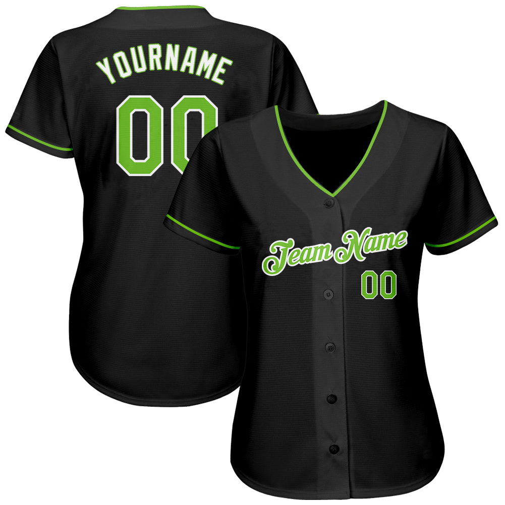 Custom Black Neon Green-White Authentic Softball Jersey