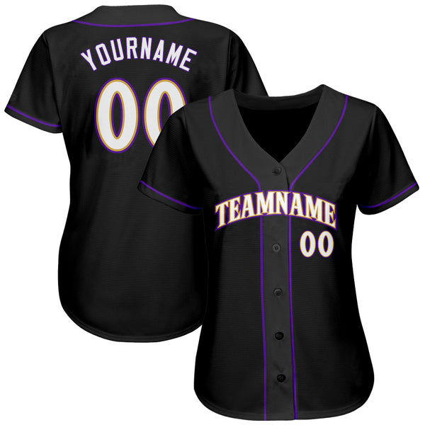 Custom Black White-Purple Authentic Baseball Jersey