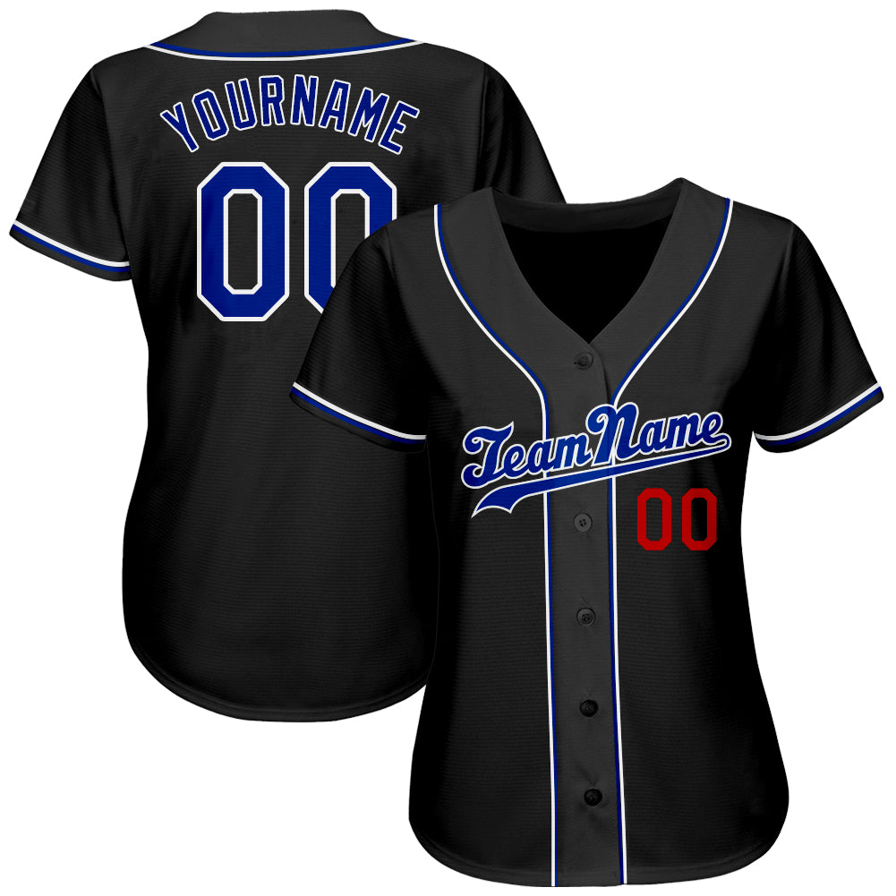 Custom Black Royal-Red Authentic Softball Jersey