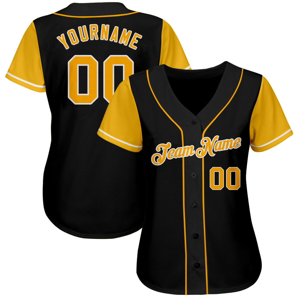 Custom Black Gold-White Authentic Two Tone Softball Jersey