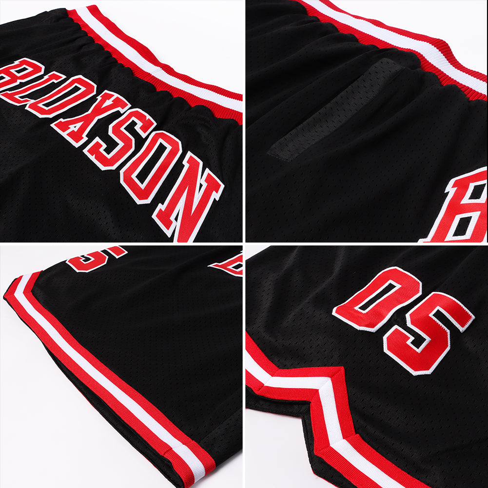Custom Gold Navy-Red Authentic Throwback Split Fashion Basketball Shorts