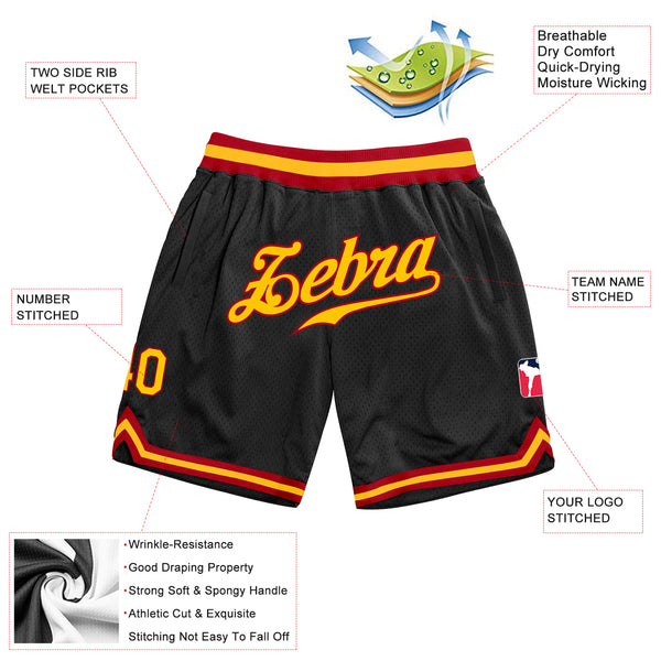 Custom Black Gold-Red Authentic Throwback Basketball Shorts