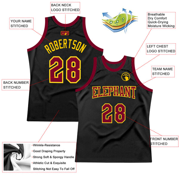 Custom Black Maroon-Gold Authentic Throwback Basketball Jersey