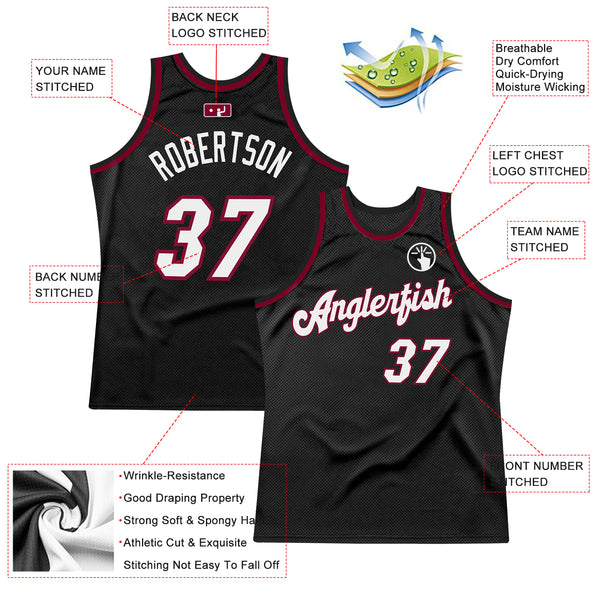 Custom Black White-Maroon Authentic Throwback Basketball Jersey