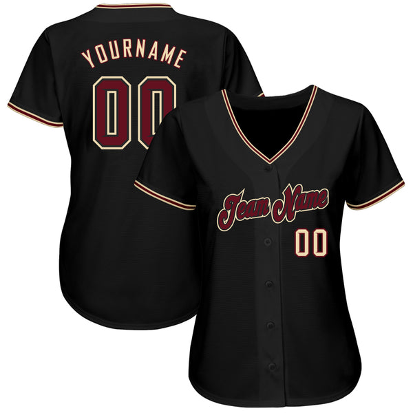 Custom Black Crimson-City Cream Authentic Baseball Jersey