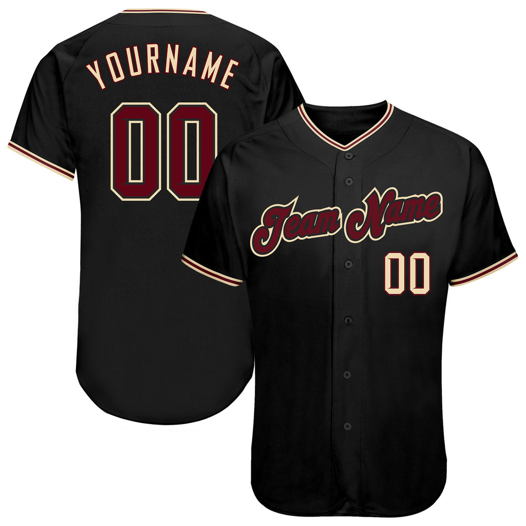 Custom Black Crimson-City Cream Authentic Baseball Jersey