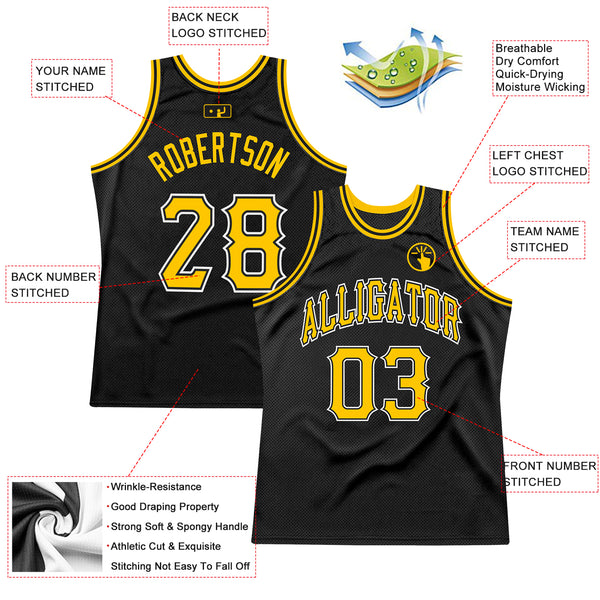 Custom Black Gold-White Authentic Throwback Basketball Jersey