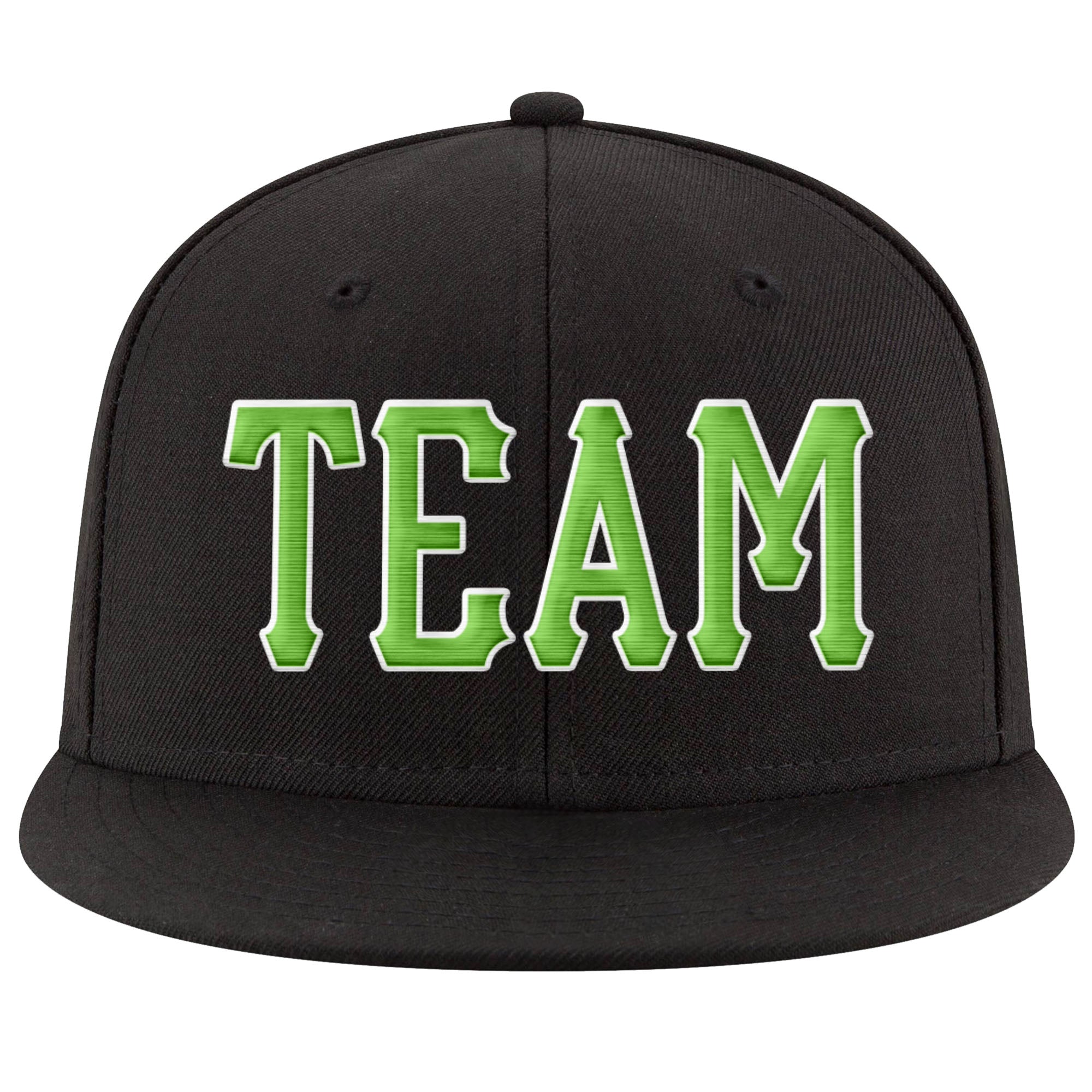 Custom Black Neon Green-White Stitched Adjustable Snapback Hat