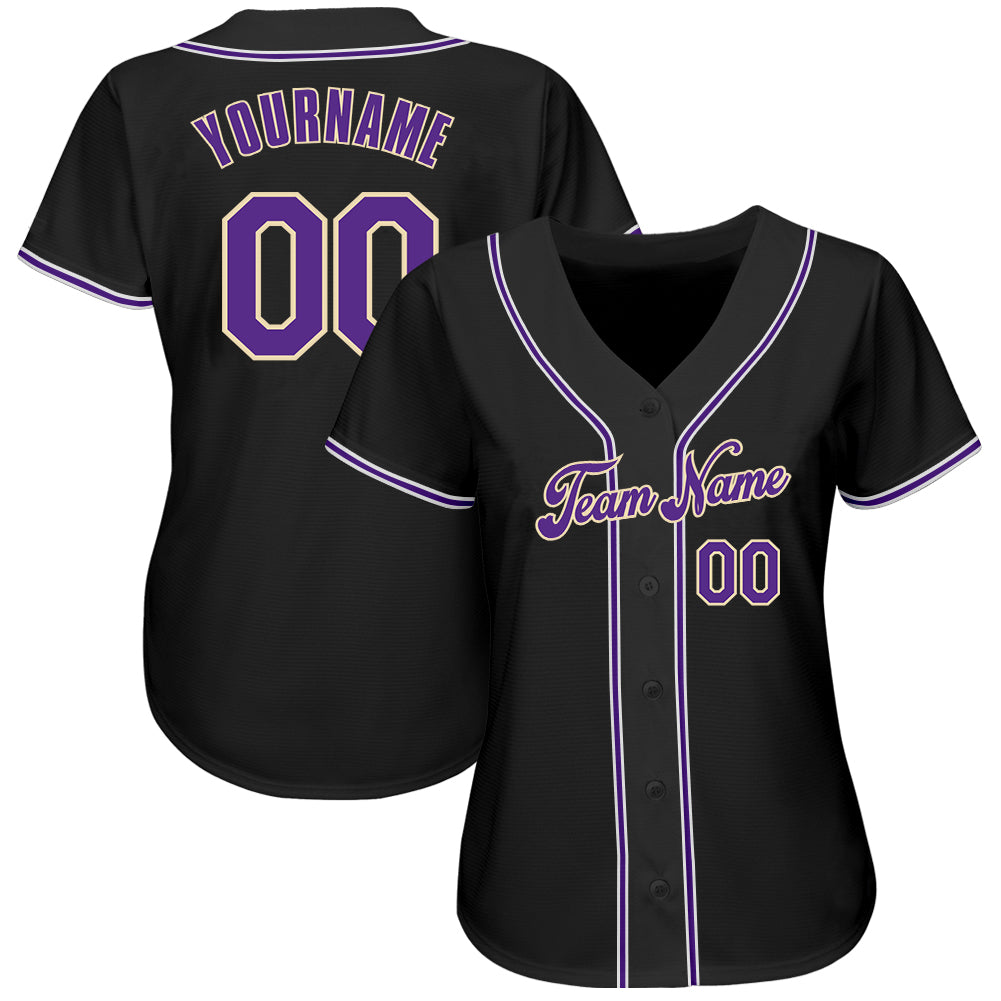 Custom Black Purple-White Authentic Softball Jersey