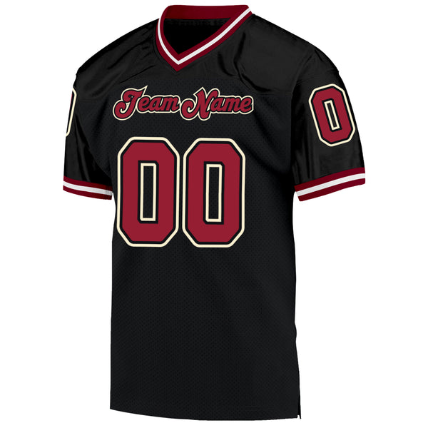 Custom Black Cardinal-Cream Mesh Authentic Throwback Football Jersey