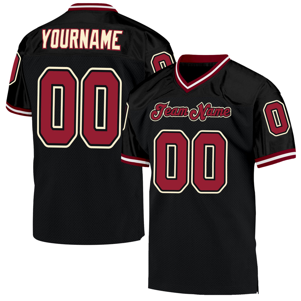 Custom Black Cardinal-Cream Mesh Authentic Throwback Football Jersey