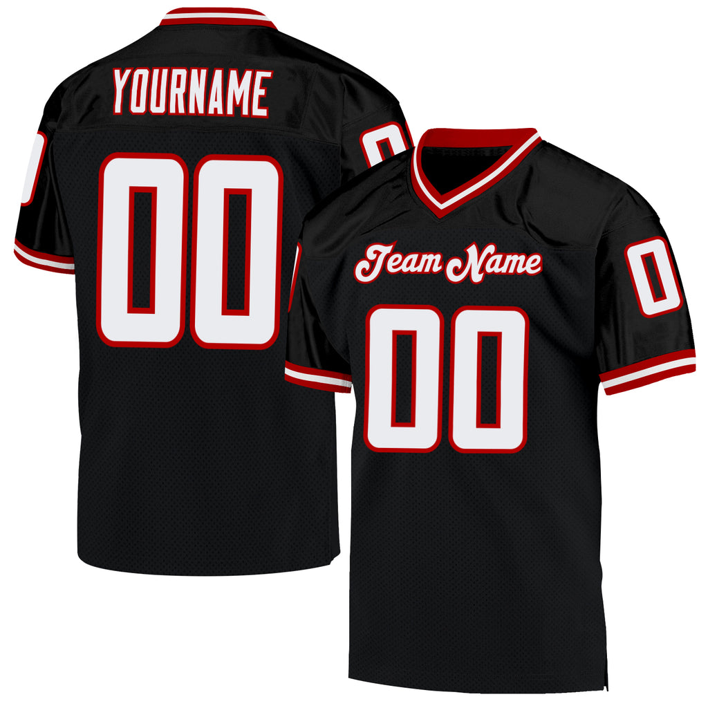 Custom Black White-Red Mesh Authentic Throwback Football Jersey