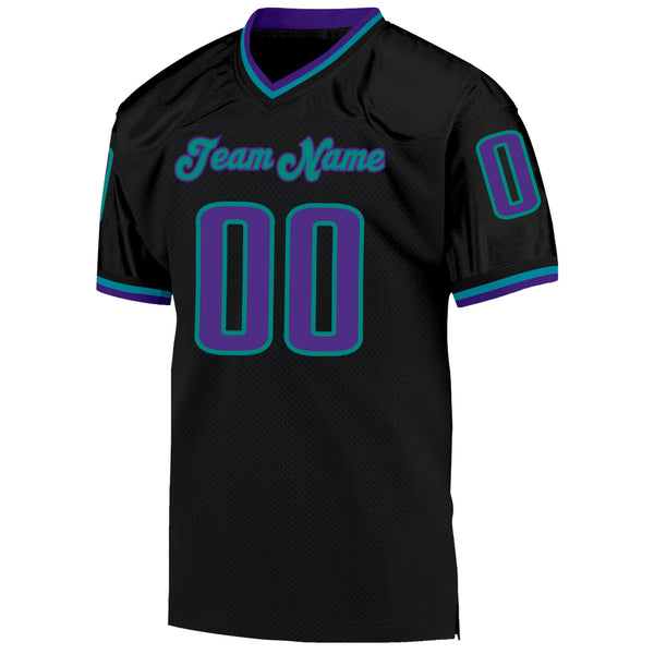 Custom Black Purple-Aqua Mesh Authentic Throwback Football Jersey