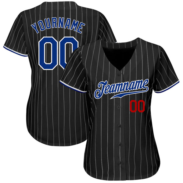 Custom Black White Pinstripe Royal-Red Authentic Baseball Jersey