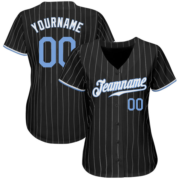 Custom Black White Pinstripe Light Blue-White Authentic Baseball Jersey