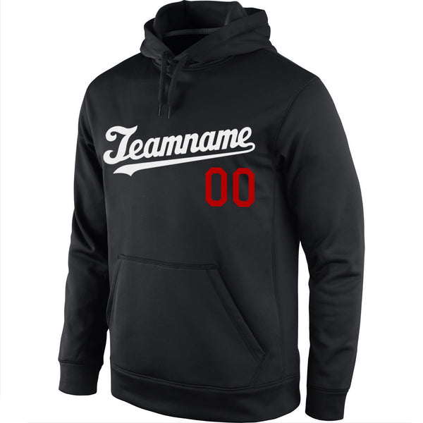 Custom Stitched Black White-Red Sports Pullover Sweatshirt Hoodie