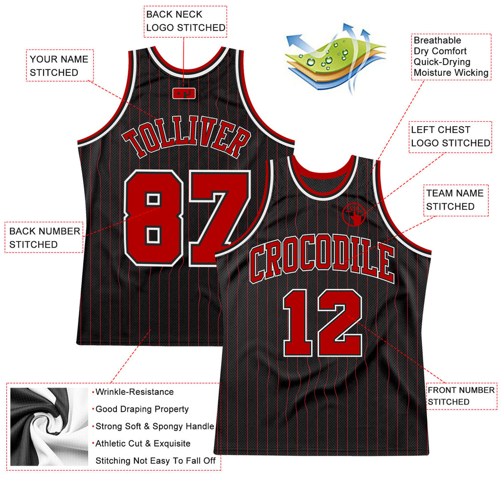 FIITG Custom Basketball Jersey Black Red Pinstripe Red-White Authentic