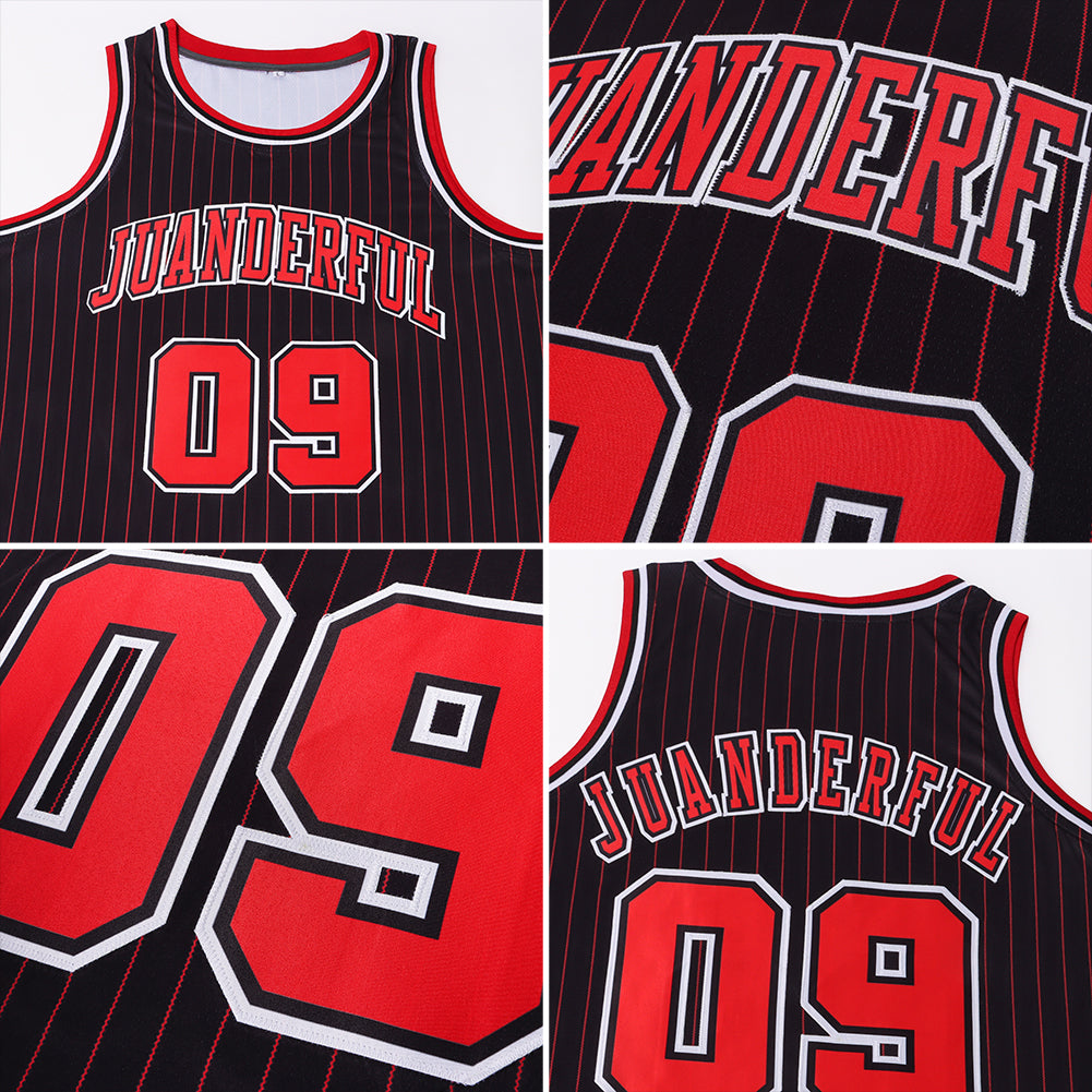 Custom Red White Pinstripe Black-Old Gold Authentic Basketball Jersey  Discount