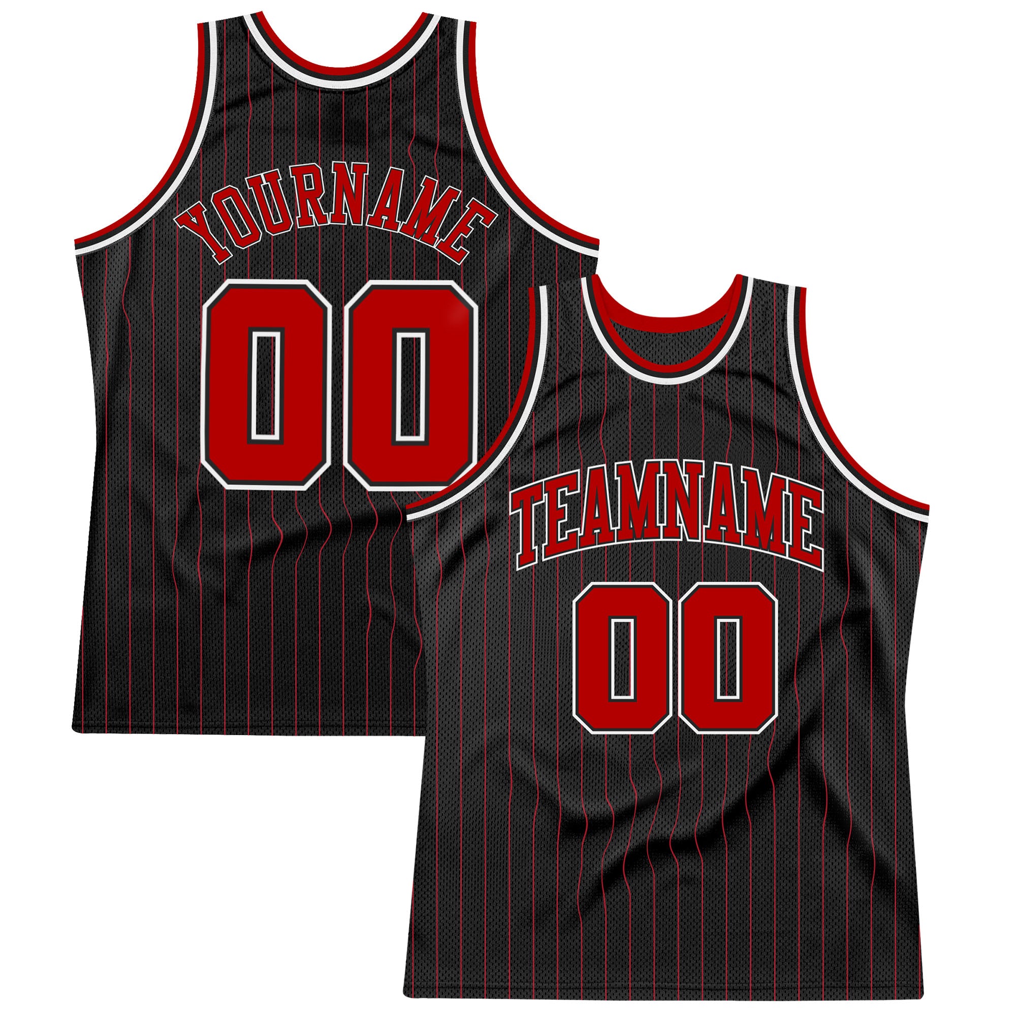 FIITG Custom Basketball Jersey Black Red Pinstripe Red-White Authentic