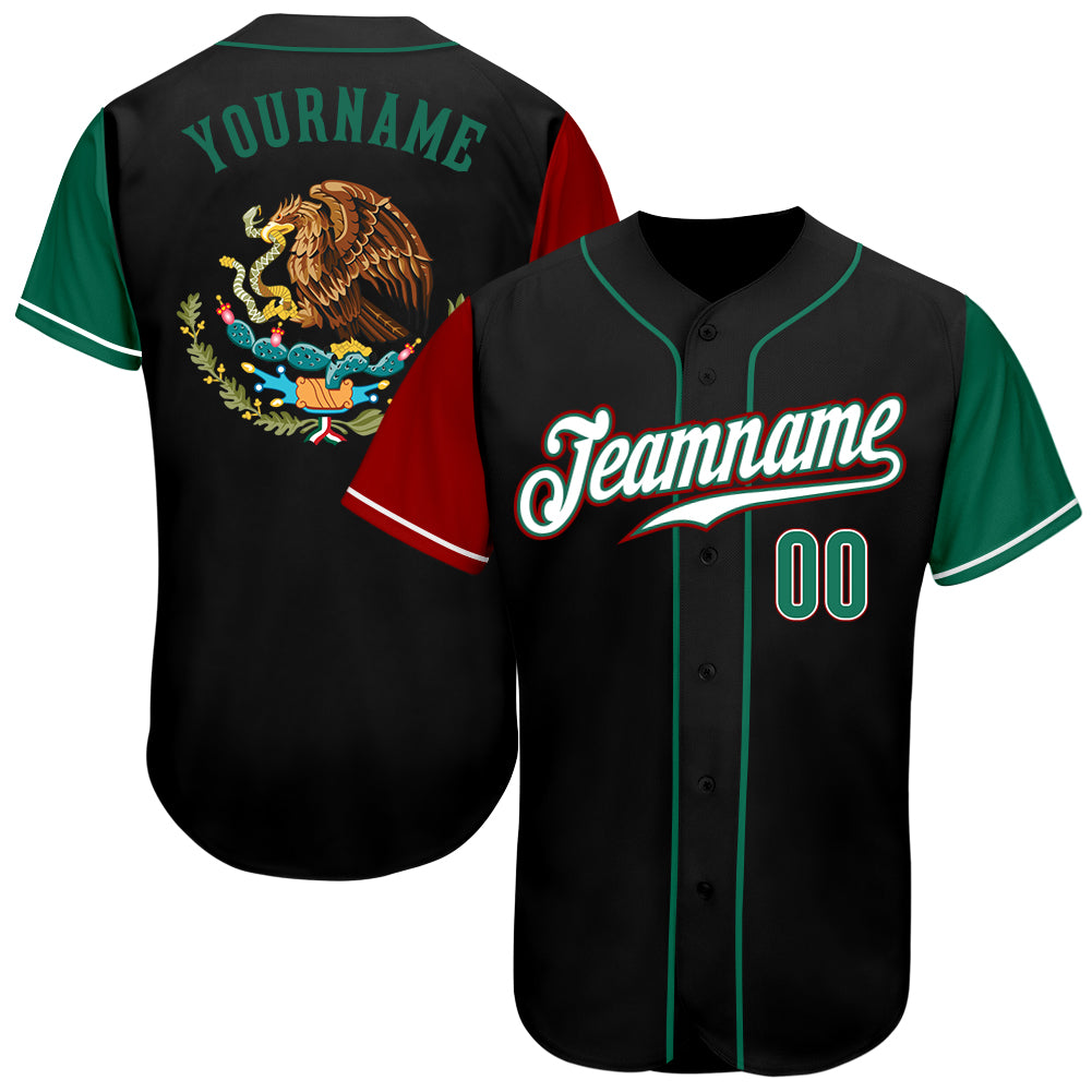 Custom Black Kelly Green-Red Authentic Mexico Two Tone Baseball Jersey