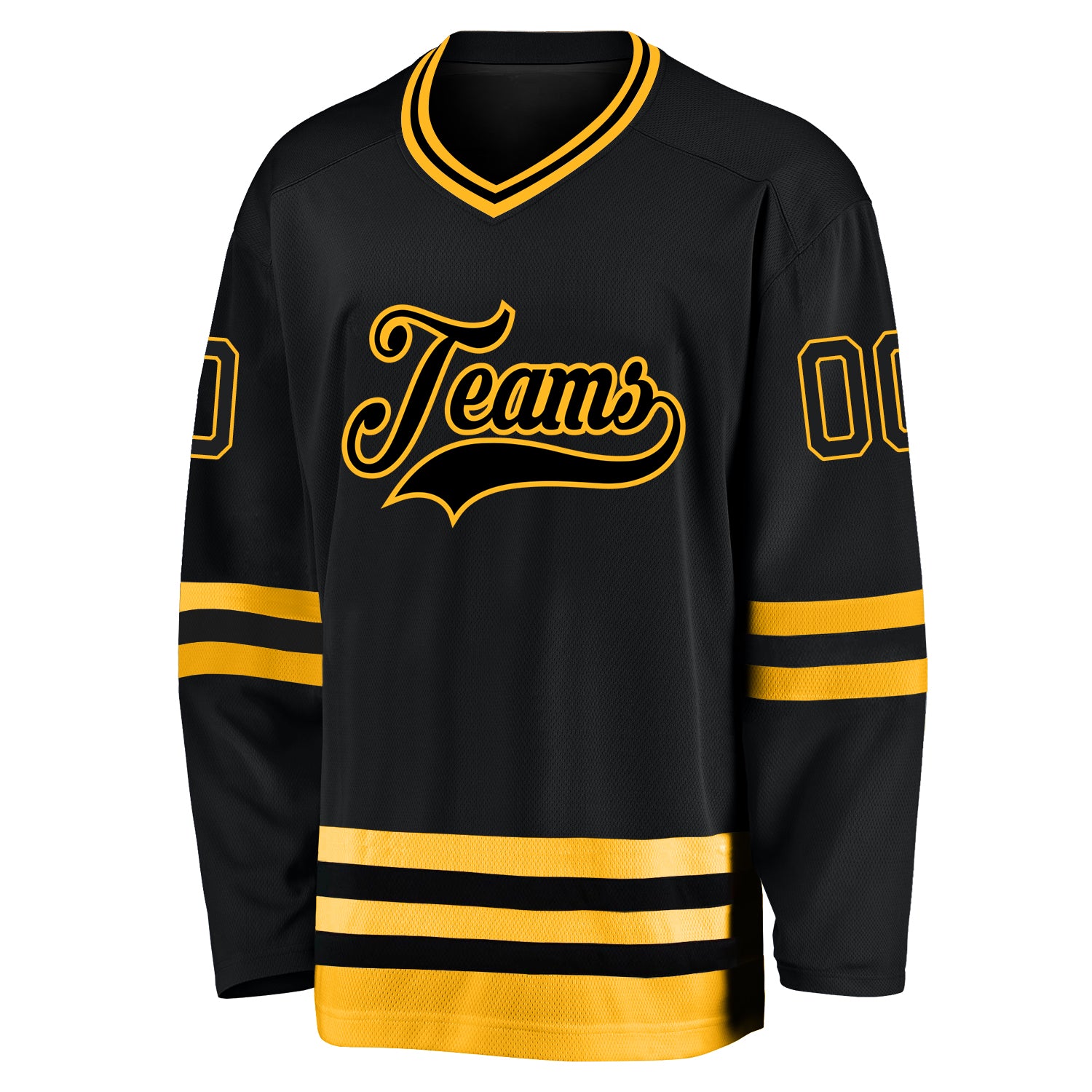 Custom Black Black-Gold Hockey Jersey